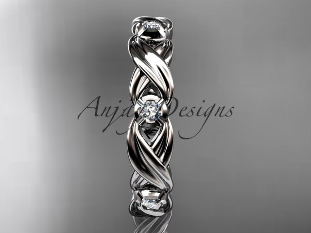 Diamond Leaf Wedding Band Nature Inspired Ring Lab Grown Diamond Anniversary Ring