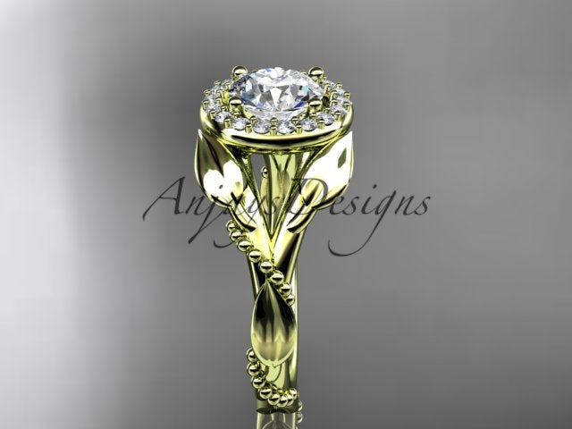 1 Carat Round Brilliant Lab Grown Diamond Nature Inspired Engagement Ring Leaf Vine CVD Diamond Ring