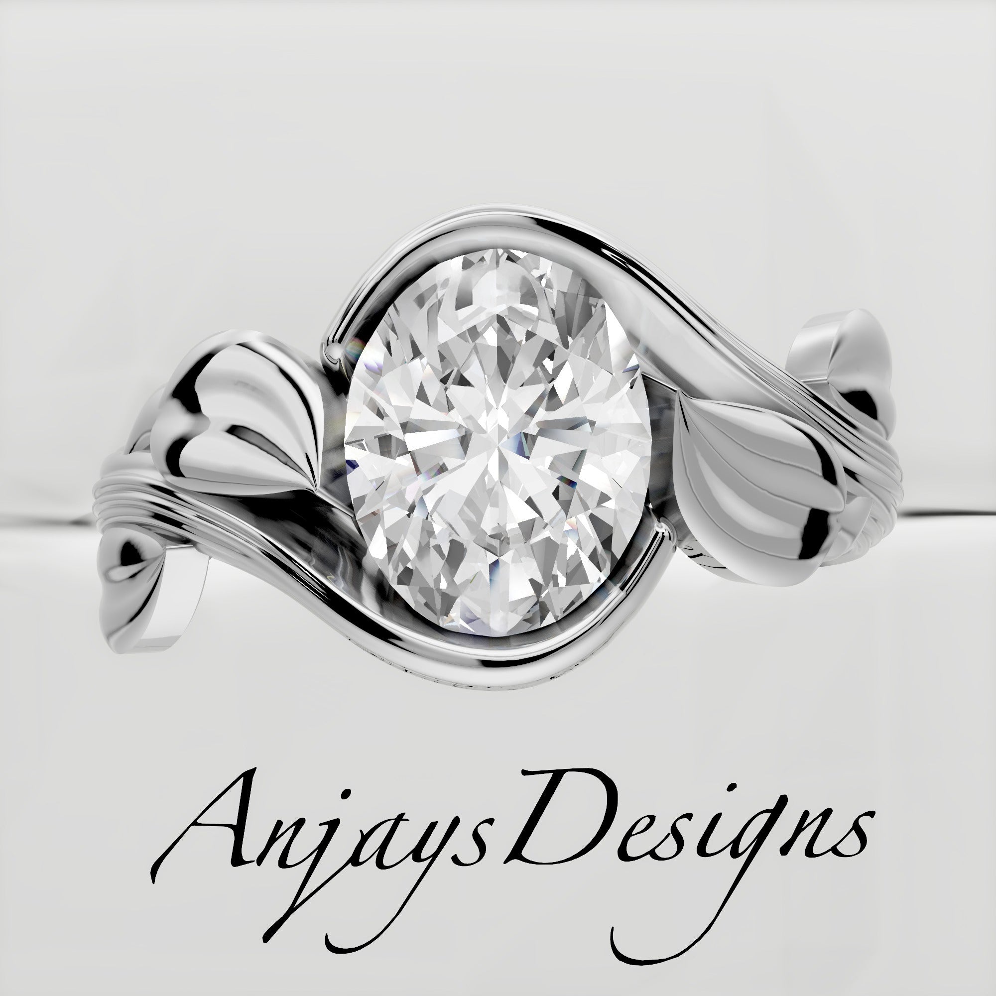 2 Carat Oval Diamond Engagement Ring Nature Inspired Ring IGI Certified
