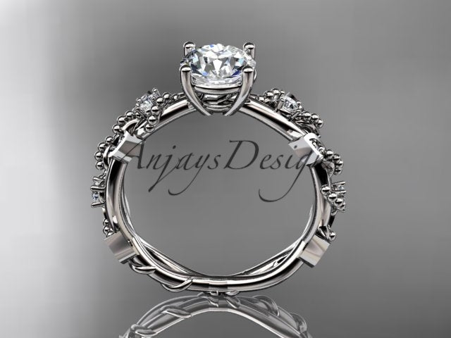 Nature inspired round brilliant lab grown diamond ring in 14k white gold