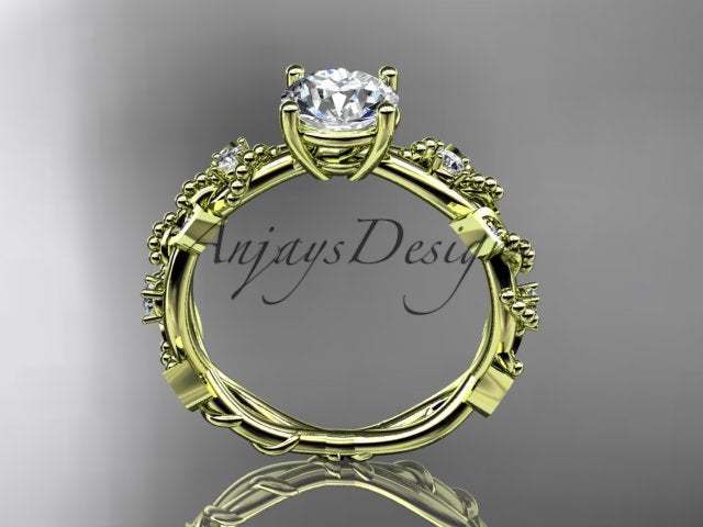 Nature inspired round brilliant lab grown diamond ring in 14k yellow gold