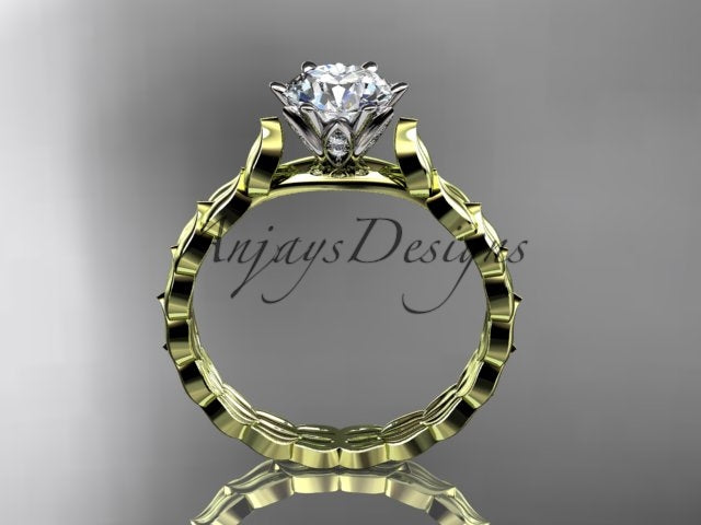 Nature inspired round brilliant lab grown diamond proposal ring in 14k yellow gold