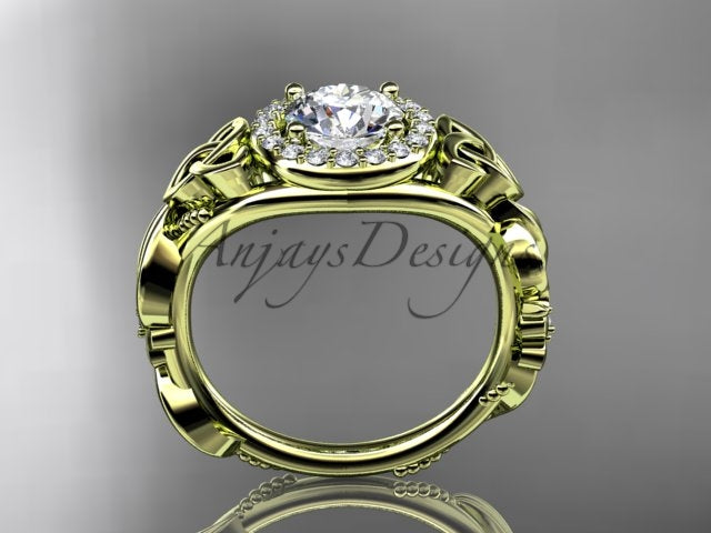 1 Carat Round Lab Grown Diamond Ring Celtic Halo Nature Inspired Engagement Ring