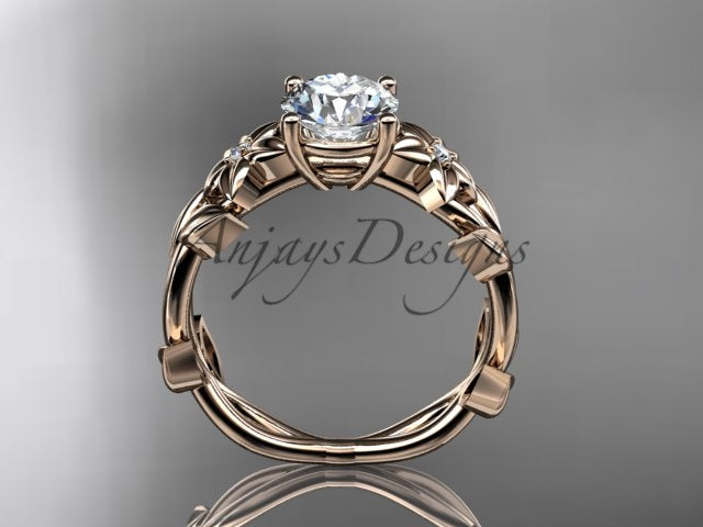 Round Diamond Nature Inspired Engagement Ring Lab Grown Diamond Unique Wedding Rings