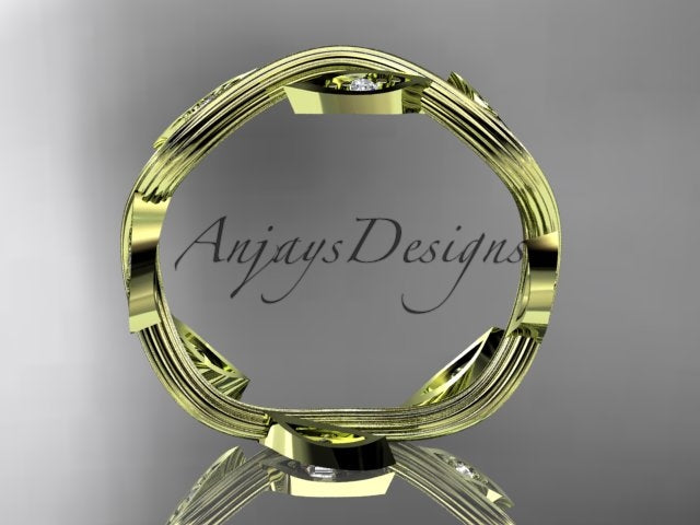 Nature Inspired Leaf Ring Lab Grown Diamond Dainty Wedding Band