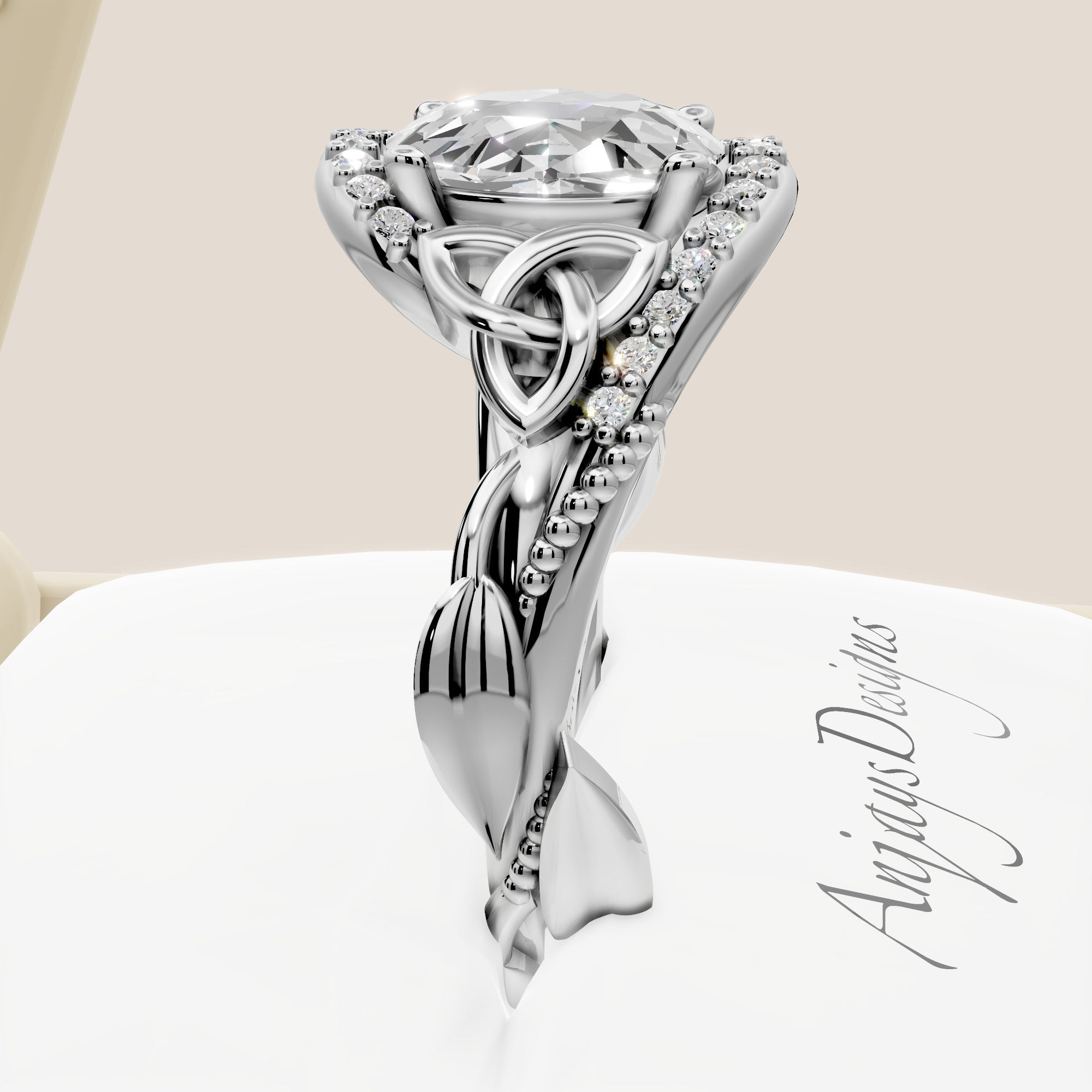 Celtic Engagement Ring 2 Carat IGI Certified Lab Grown Oval Cut Diamond Halo Engagement Ring Nature Inspired