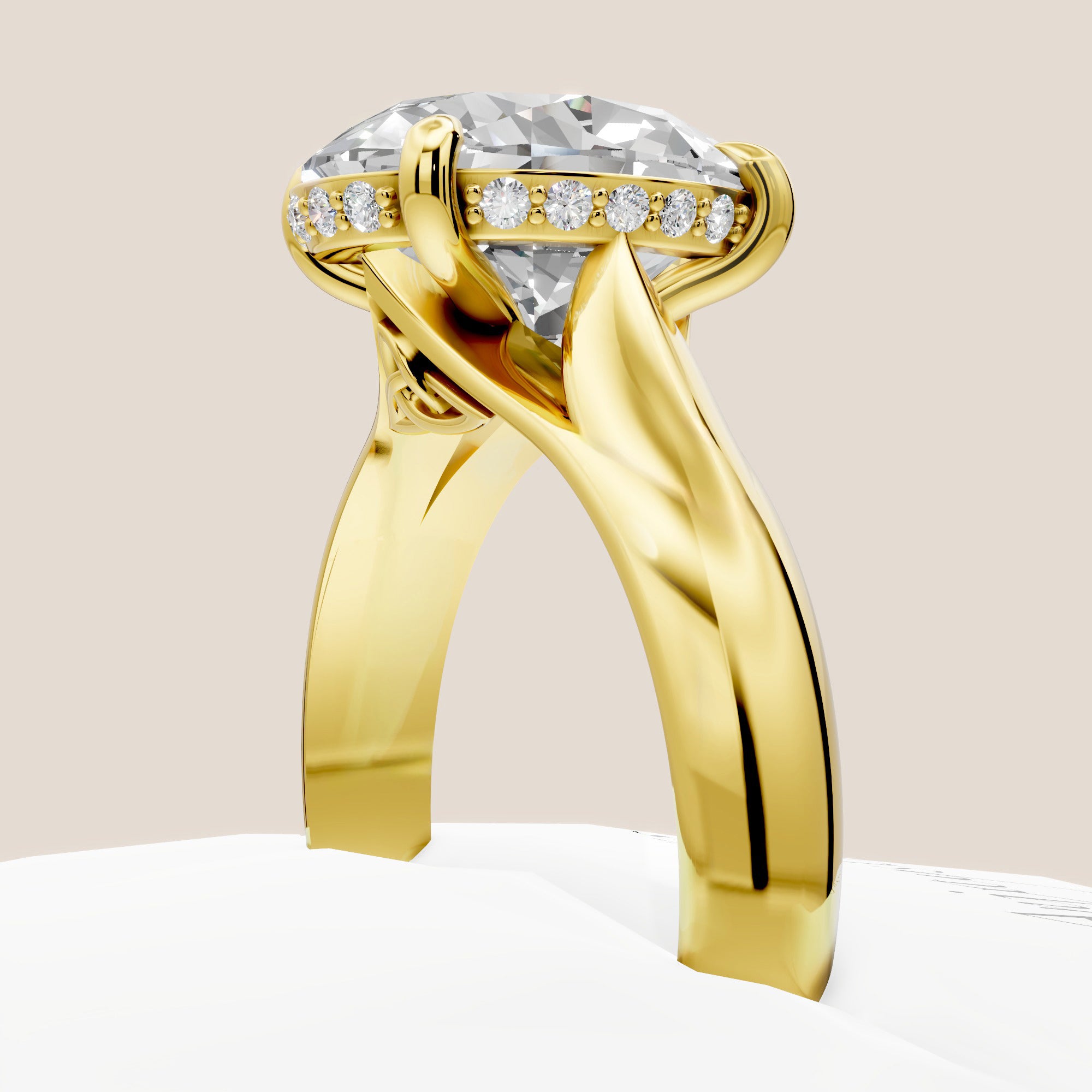 Celtic Diamond Engagement Ring 3 Carat Oval Lab Grown Diamond Hidden Halo Wedding Ring