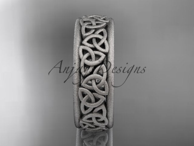 Platinum wedding band displaying the repeating Celtic knot pattern across the band.