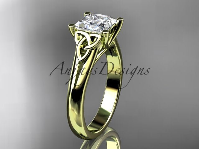 Princess Cut Lab Grown Diamond Ring 14K White Gold Engagement Ring Irish Celtic Engagement Ring IGI Certified