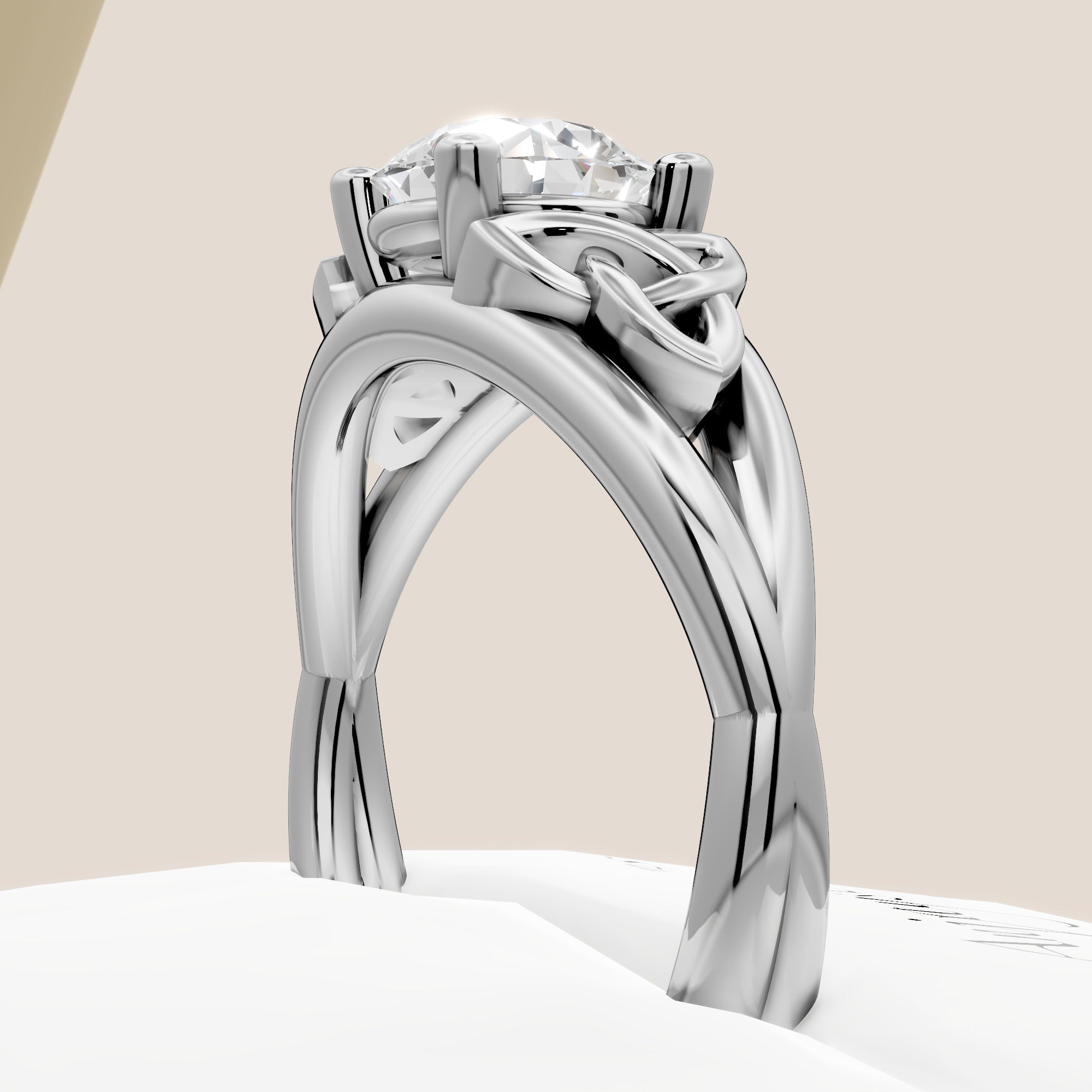 Dainty Celtic Engagement Ring IGI Certified 1 CT Round Lab Grown Diamond Wedding Ring - close-up detail