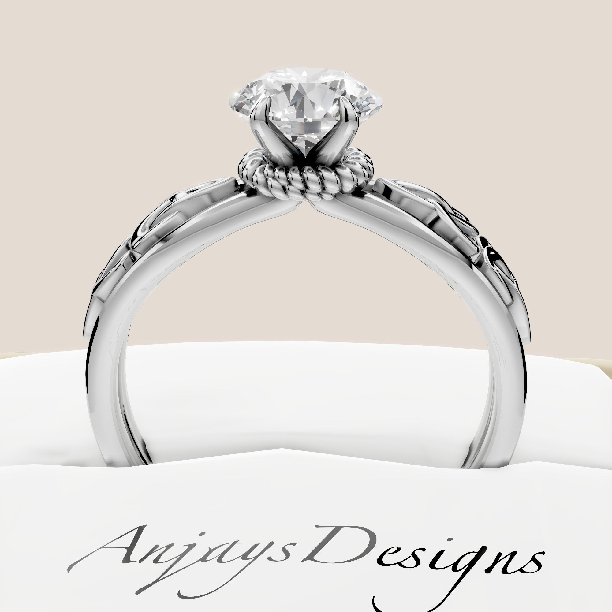 Celtic Engagement Ring 2 Carat Round Lab Grown Diamond Trinity Knot Wedding Ring Triquetra Diamond Ring