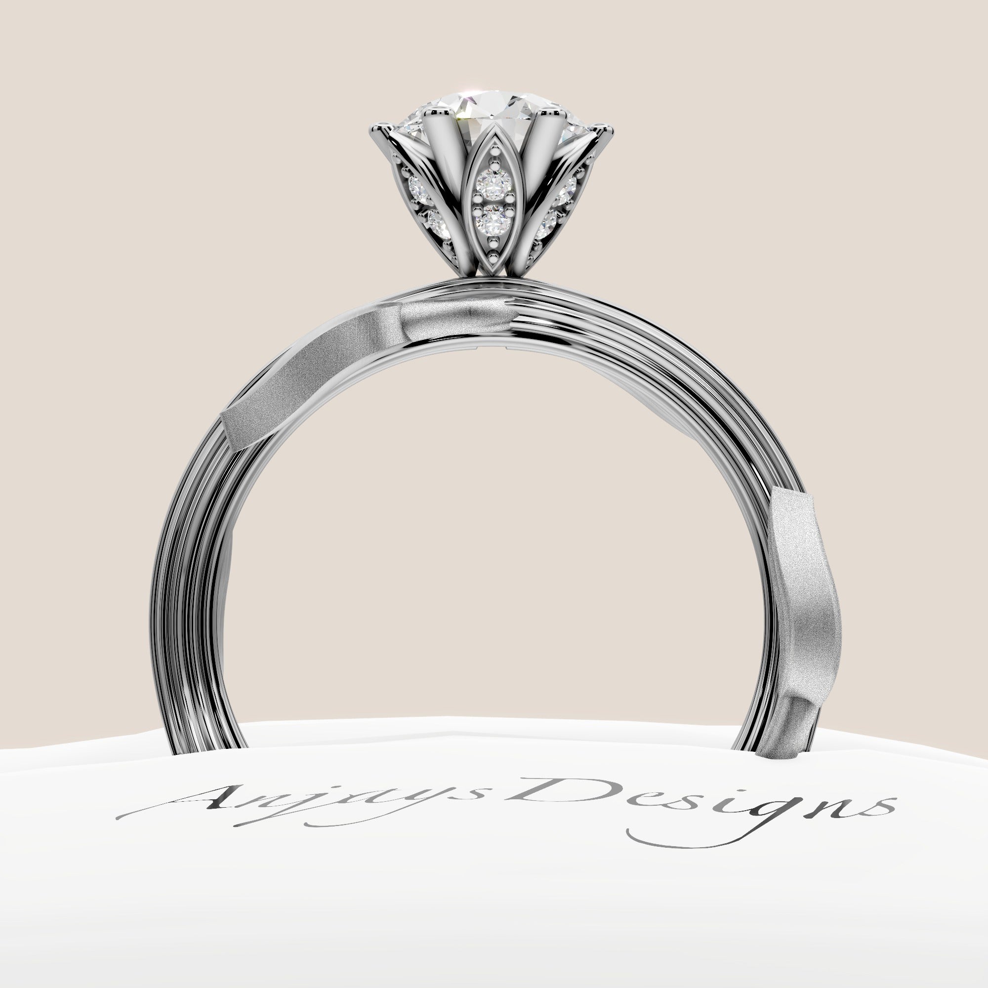 Nature Inspired Dainty Engagement Ring 1 Carat Round Lab Grown Diamond D VS1 IGI Certified