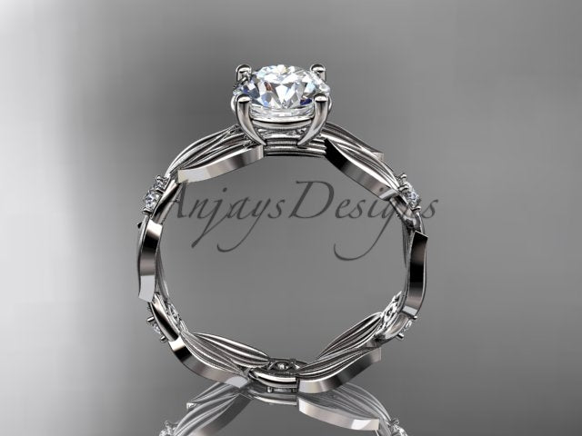 Round lab grown diamond leaf and vine wedding ring in 14k white gold