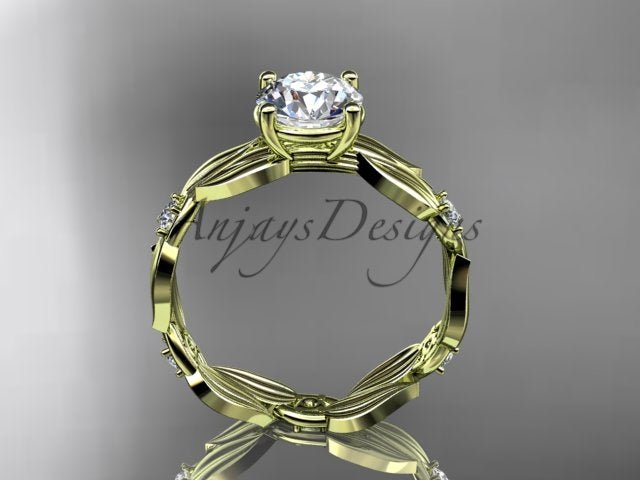 Round lab grown diamond leaf and vine wedding ring in 14k yellow gold