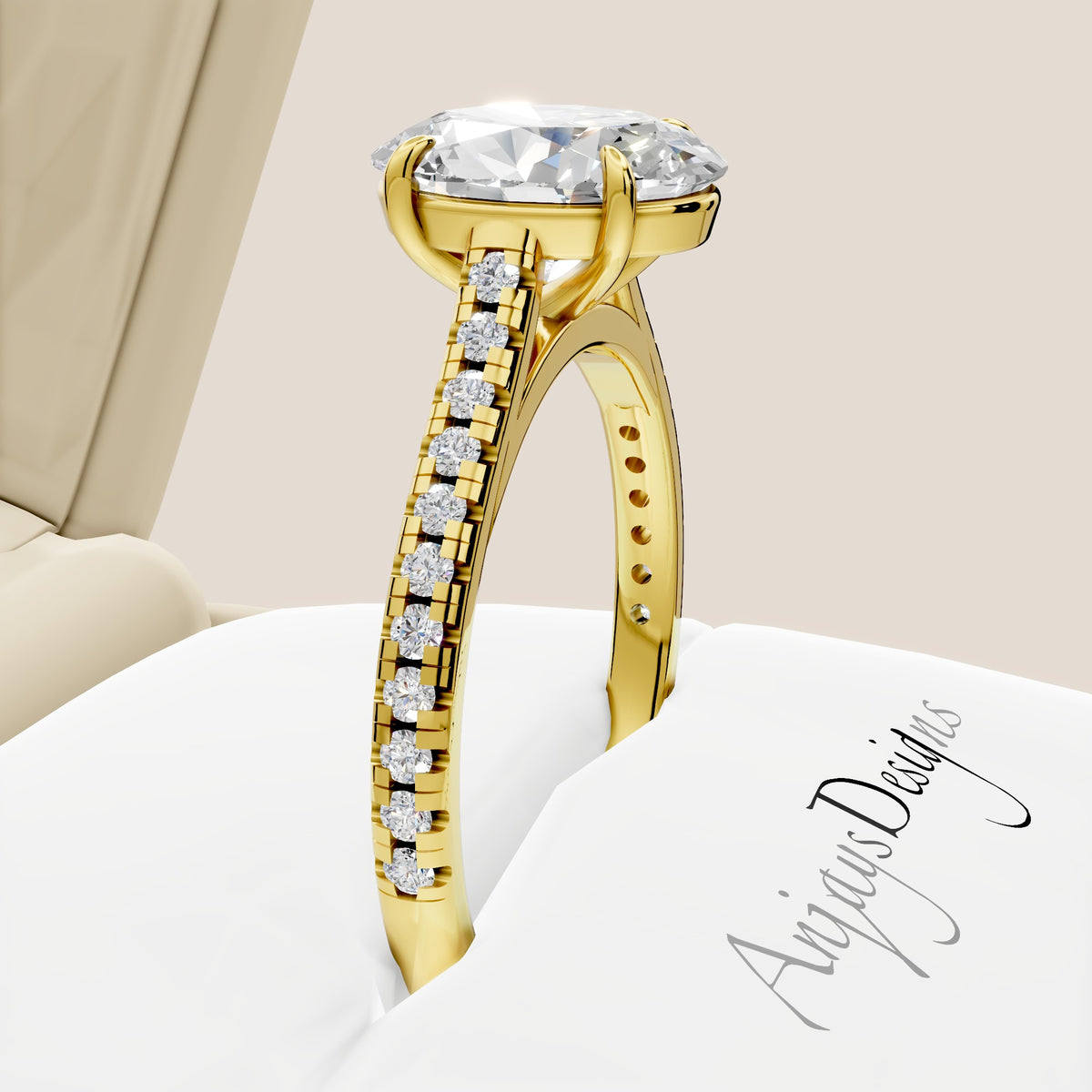 2 Carat Oval Lab Grown Diamond Engagement Ring IGI Certified - AnjaysDesigns