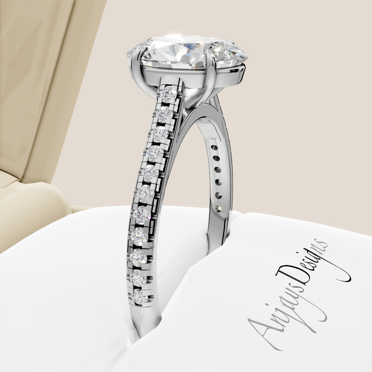 2 Carat Oval Lab Grown Diamond Engagement Ring IGI Certified - AnjaysDesigns