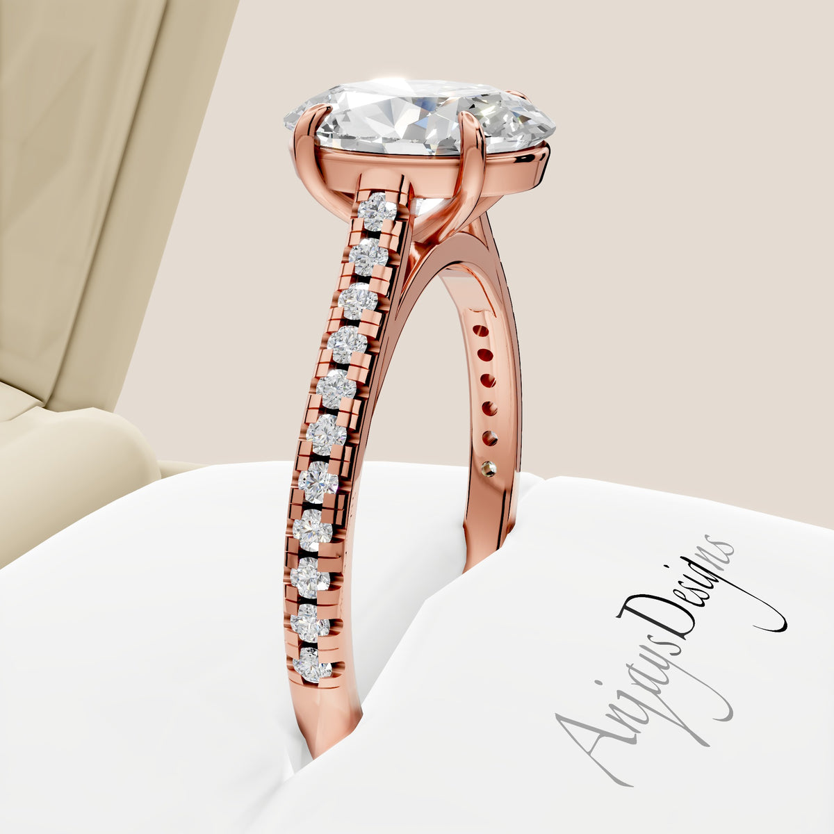 2 Carat Oval Lab Grown Diamond Engagement Ring IGI Certified - AnjaysDesigns