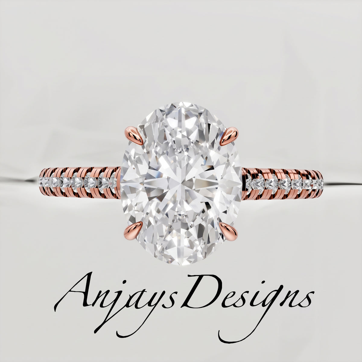 2 Carat Oval Lab Grown Diamond Engagement Ring IGI Certified - AnjaysDesigns