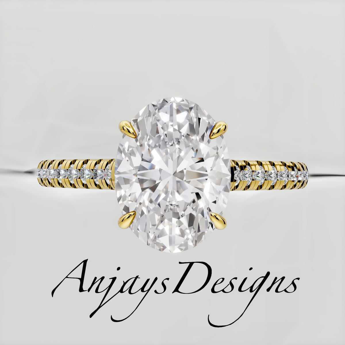 2 Carat Oval Lab Grown Diamond Engagement Ring IGI Certified - AnjaysDesigns