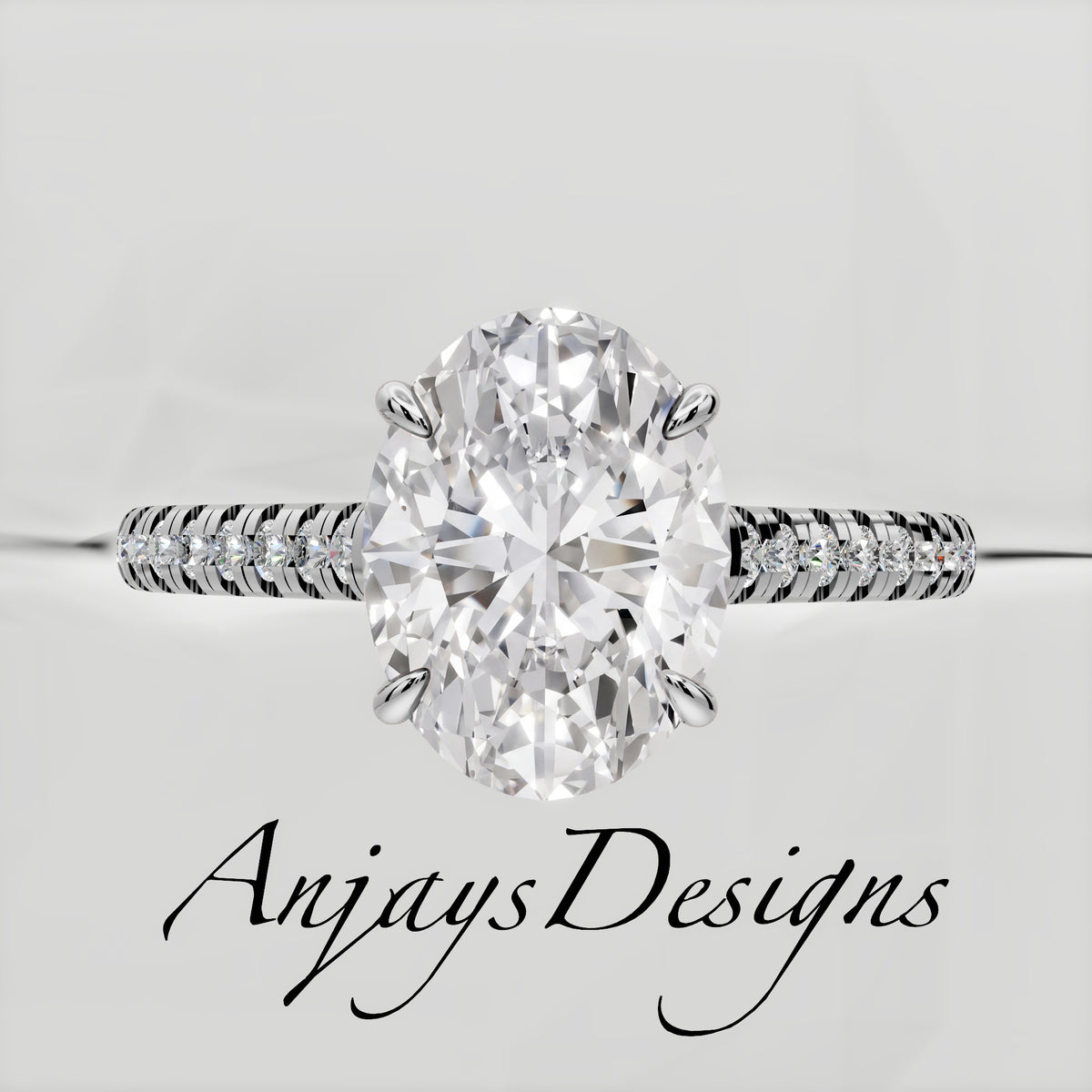 2 Carat Oval Lab Grown Diamond Engagement Ring IGI Certified - AnjaysDesigns