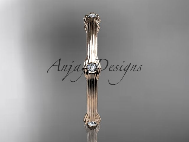 Petite Diamond Wedding Band Thin Wedding Band Nature Inspired Delicate Ring