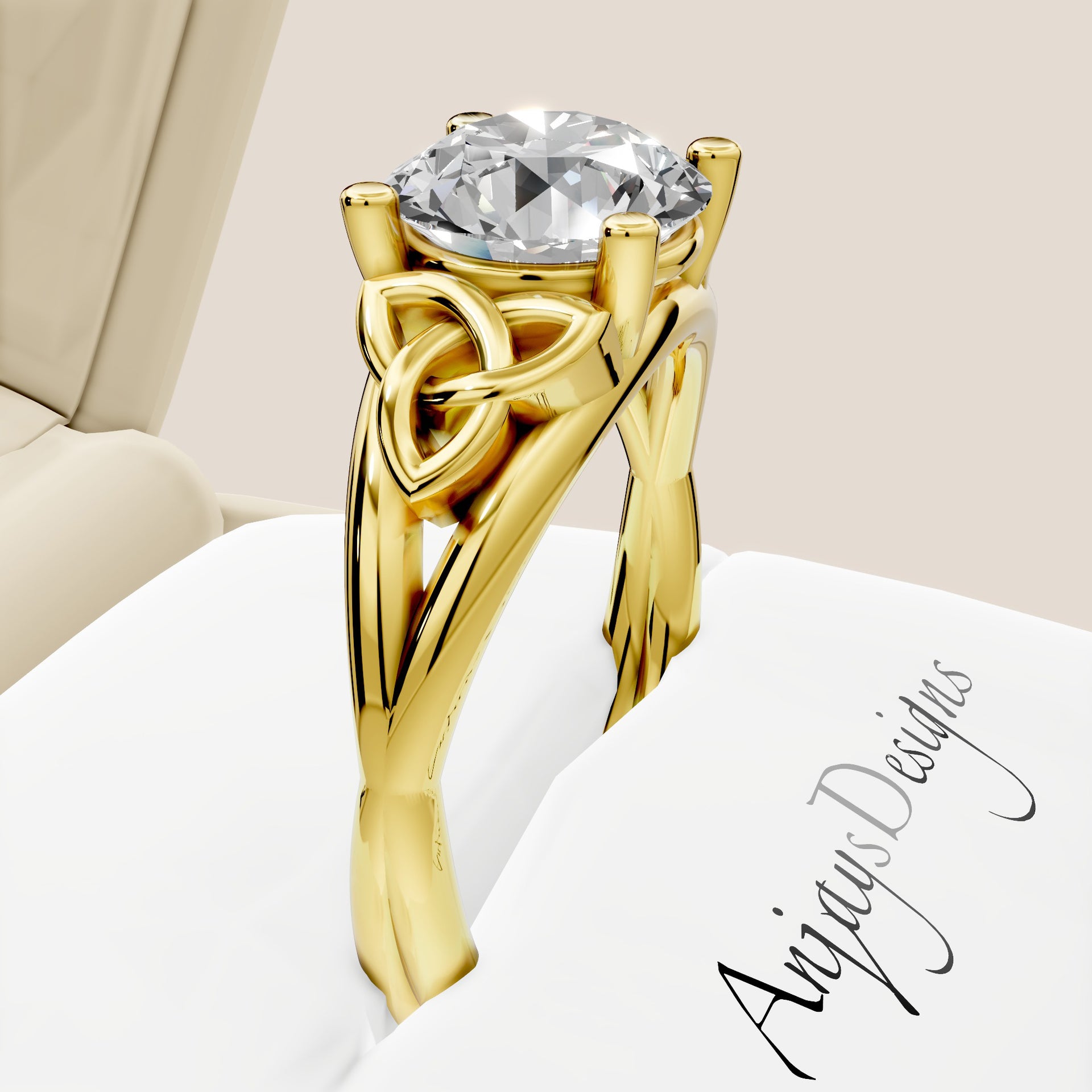 Celtic Engagement Ring 2 Carat Round Diamond IGI Certified Lab Grown Diamond Trinity Knot Wedding Ring