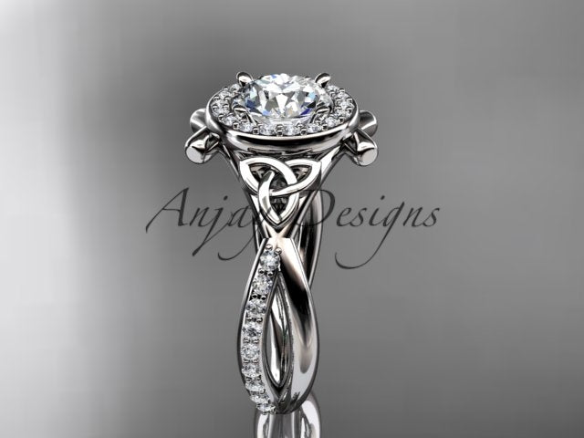 Celtic Ring Round Lab Grown Diamond Halo Ring Round VS1 IGI Certified Trinity Knot Engagement Ring