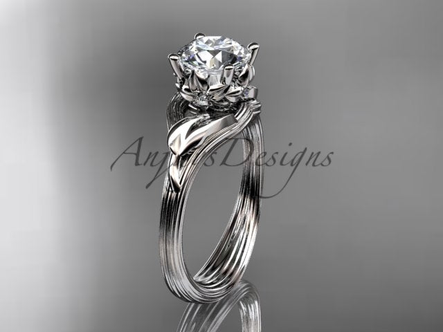 Unique flower petal engagement ring with 1 carat lab grown diamond in 14k white gold