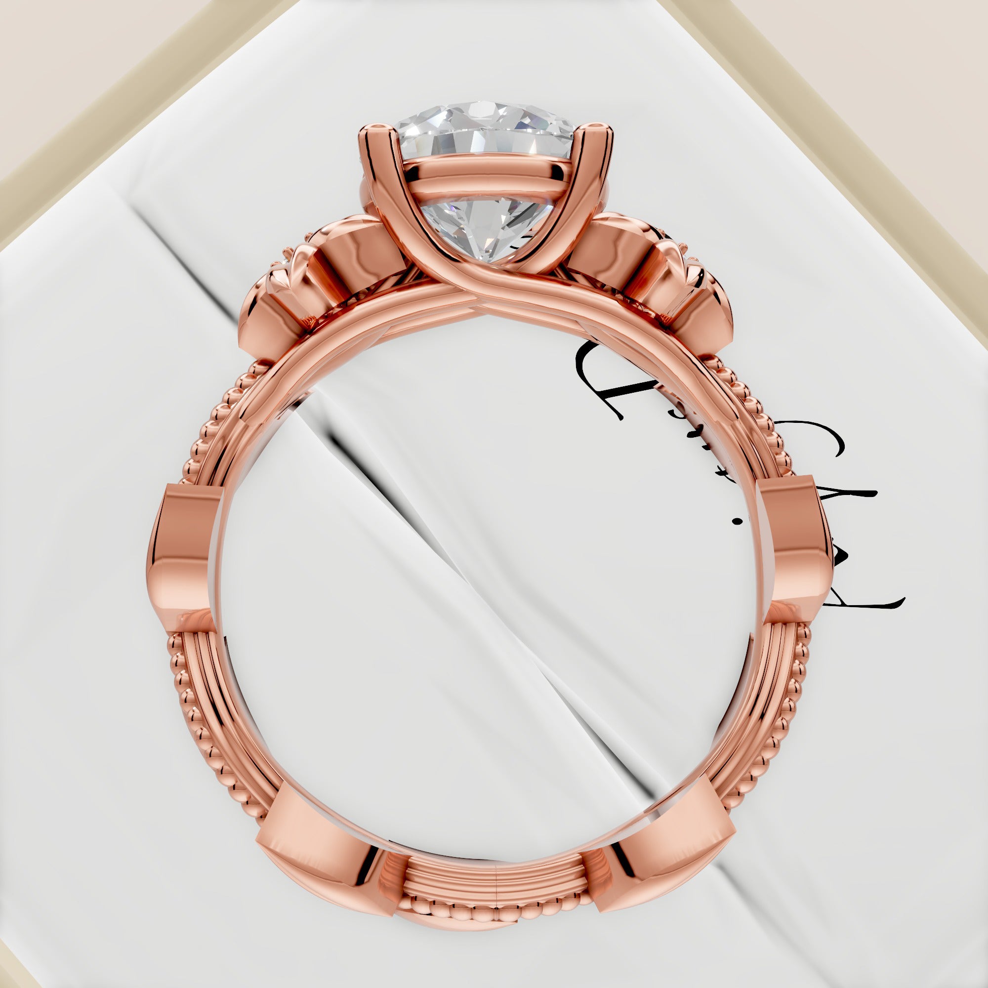 Nature Inspired Diamond Engagement Ring 2 Carat Round Diamond Flower Ring