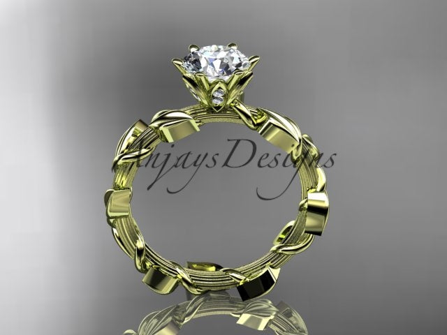 1 Carat Round Lab Grown Diamond Leaf and Vine Engagement Ring Unique Nature Inspired Diamond Ring